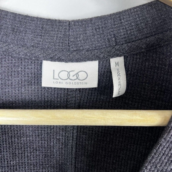 LOGO Lori Goldstein Gray Waffle Knit Tunic Top Size M Lace Trim A-Line - Picture 6 of 9